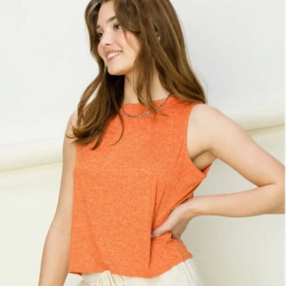 Double Zero Vibe Orange Tank Top with Deep Plunge and Tie Back - Picture 9 of 9